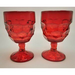 2x Vtg Mcm Viking Ruby Red Georgian Glass Ice Tea Goblets Honeycomb 2-pcs Euc